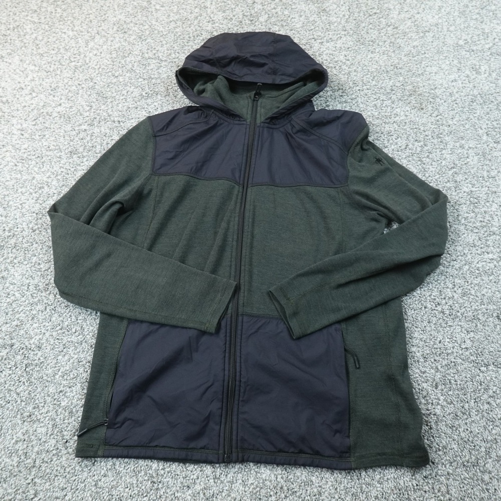 Smartwool Jacket Mens L Green Black Merino Sport Fleece Hybrid Full Zip Hoodie